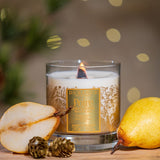 Duftkerze Holzdocht - Saftige Birne - 280g mit Windlichteffekt