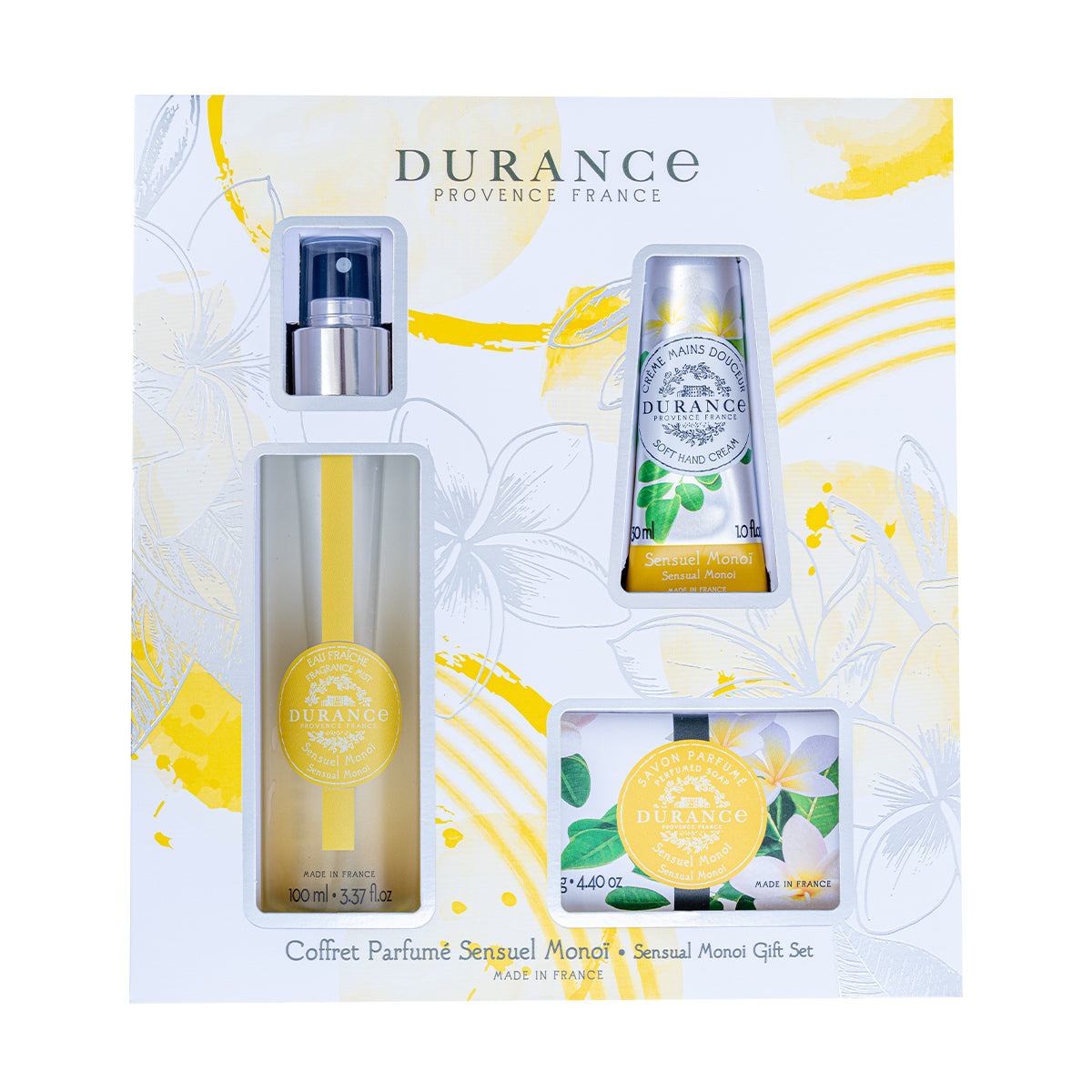 3er Geschenkset „sinnliches Monoi“ Eau Fraiche 100ml& Beduftete Seife 125g & Sanfte Handcreme 30ml